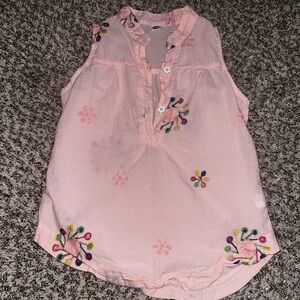 Pink Sleeveless Top with Embroidered Floral Design